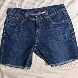 Cruel Denim Jayley Shorts 33/15 L Dark Wash Western Raw Hem Embroidered